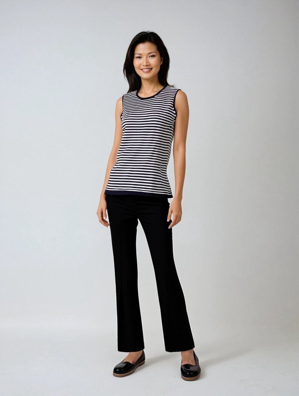 J’Envie Women's Coastal Black and White Stripe Shell Tank Top Size Small